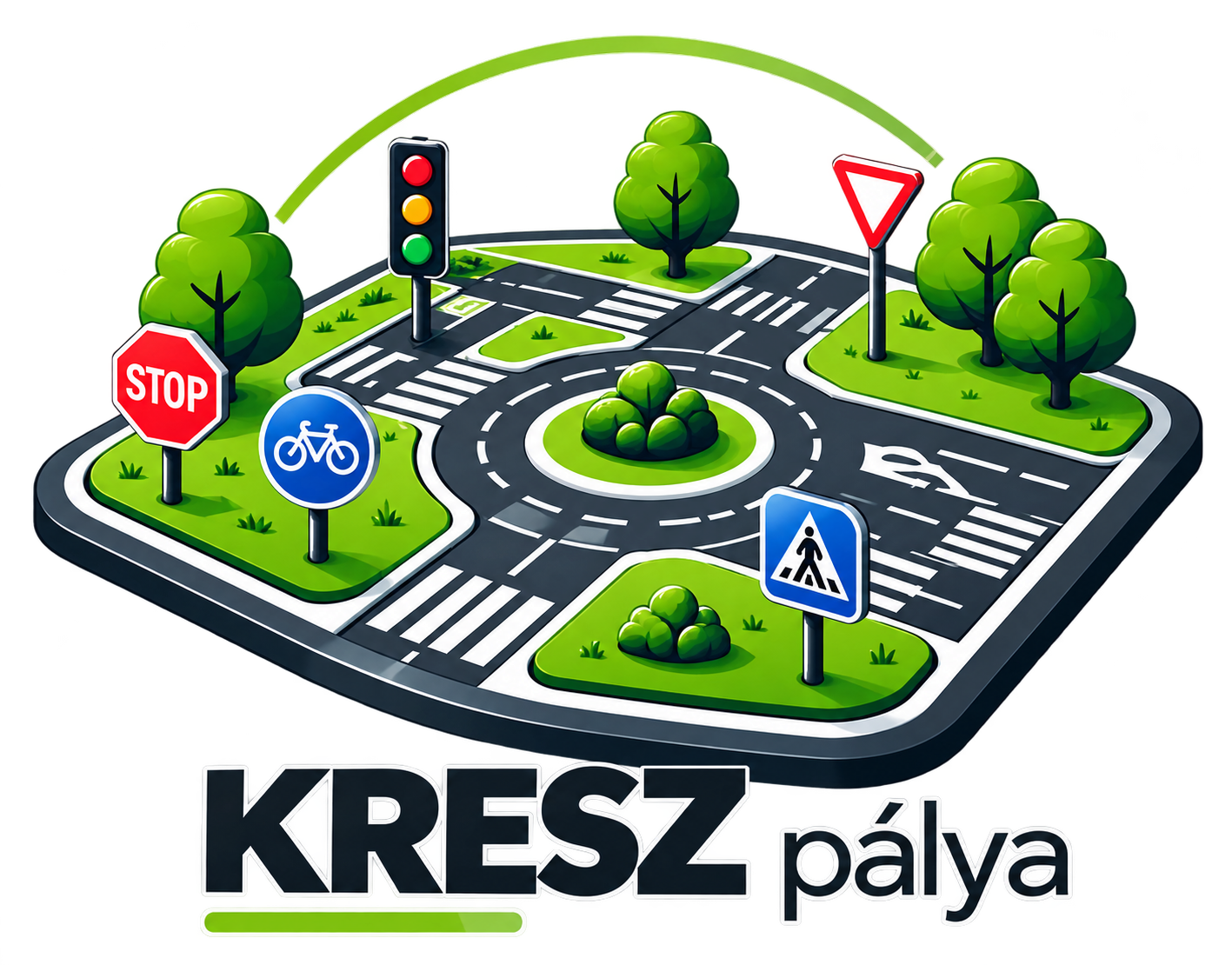 Stilizált KRESZ pálya illusztráció